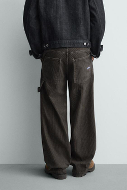 ZARA БРЮКИ RELAXED FIT С ФЛОКИРОВАННЫМИ ПОЛОСКАМИ, ЗЕЛЕНЫЙ