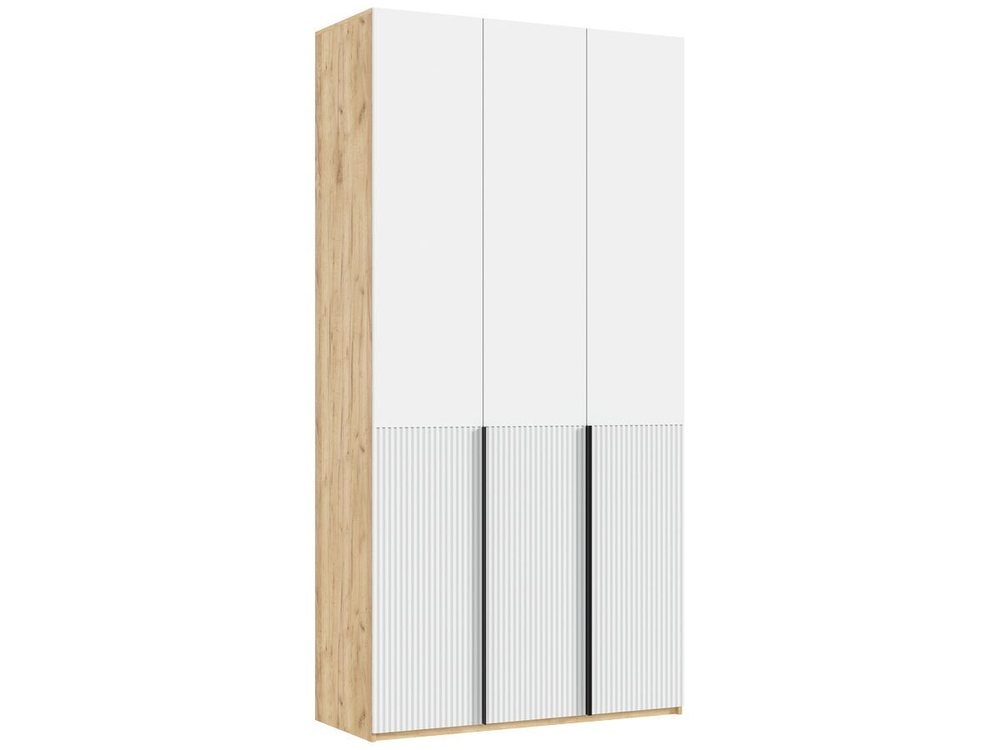 Шкаф для одежды распашной с полками и штангой 3 створки Браш Вайт/Дуб Крафт 120х 51х 240 см