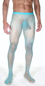 Мужские колготы в мелкую сетку с интимными вырезами (Размер: S-M) (Цвет: голубой)