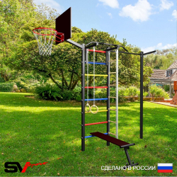 Уличная шведская стенка Sv Sport с комплектом турник прямой У436К (Турник/Скамья/Канат/кольца/лестница/Кронш бокс/Щит баскет)