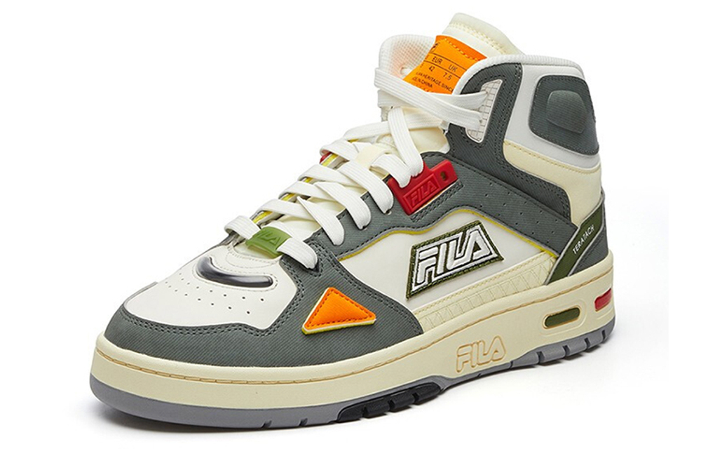 FILA FUSION Teratach comfortable shock absorption non-slip wear-resistant mid-top retro basketball shoes men's beaver gray