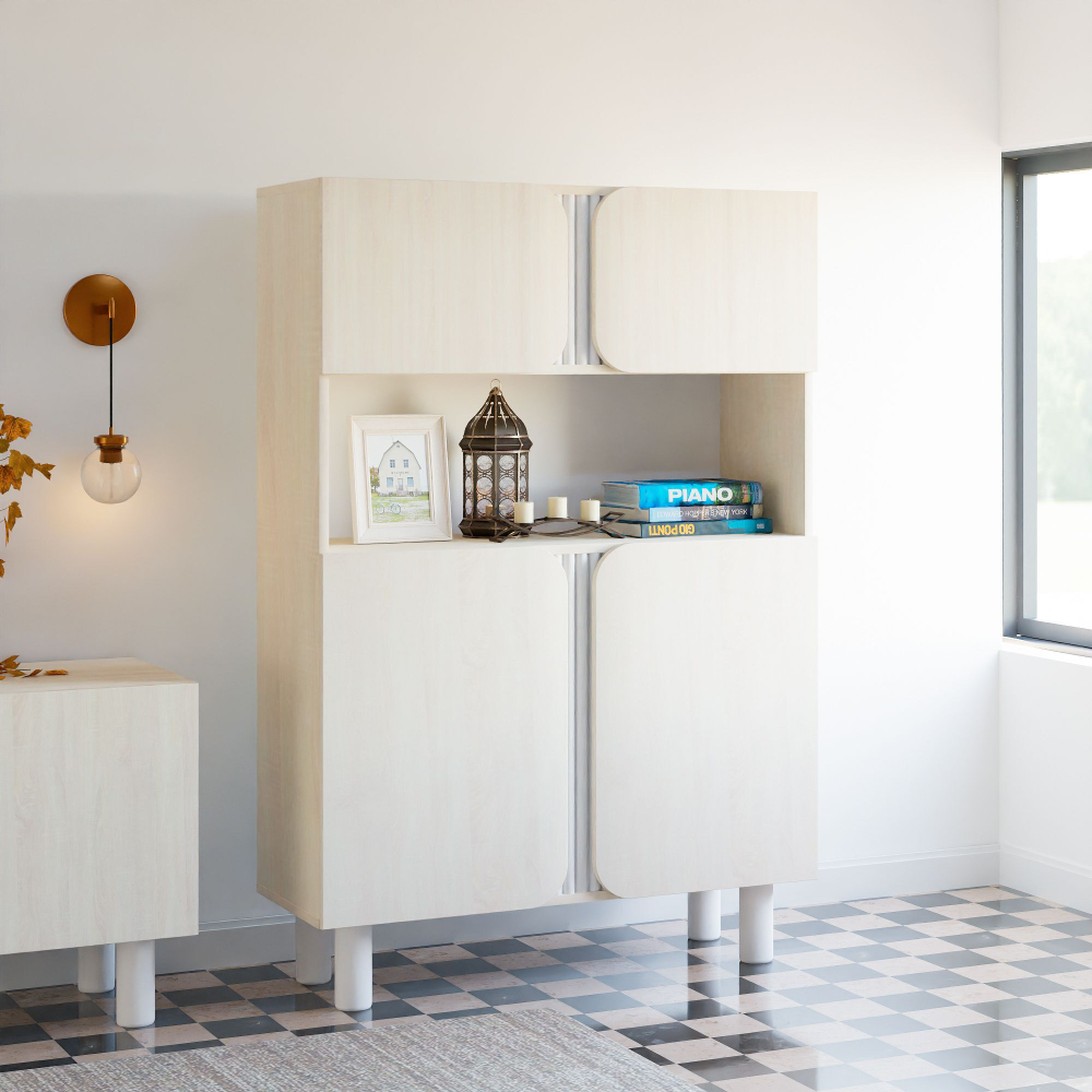 Дизайнерский распашной шкаф Ола на ножках, 135х90х35 см, ЛДСП/сосна