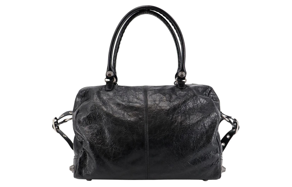 Balenciaga Leather Handbag Travel Bag Unisex Black