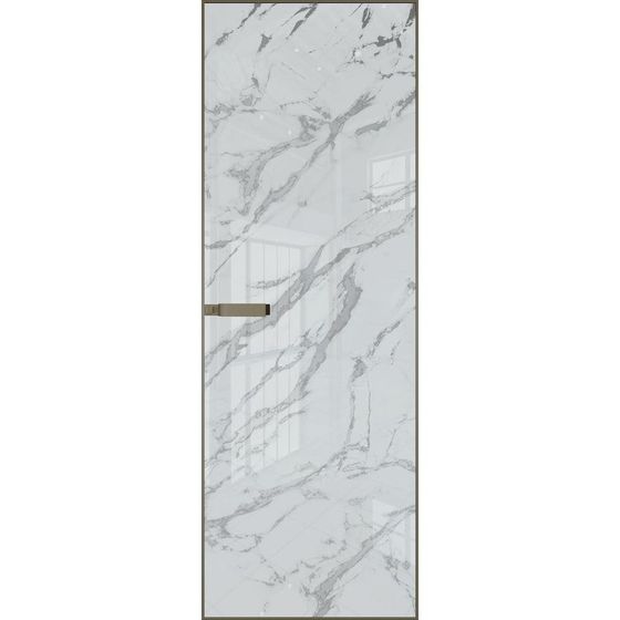 Скрытая алюминиевая дверь Invisible 1AGN белое стекло нефи узор серебро