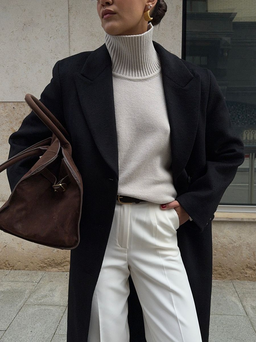 Пальто из смесовой шерсти однобортное черное