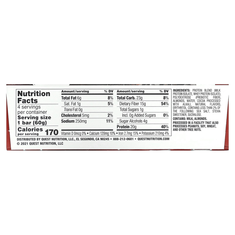 Quest Nutrition, Протеиновый батончик, шоколадный брауни, 4 батончика, 60 г (2,12 унции)