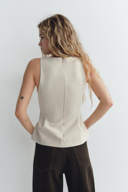 ZARA ТОП С БАСКОЙ И КЛАПАНАМИ, СВЕТЛО-ПЕСОЧНЫЙ