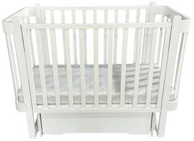 Детская кроватка Кедр Adele поперечный маятник c ящиком белый/белый