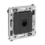 Компьютерная розетка RJ-45 без шторки в стену, кат.5е одинарная, "Avanti", "Черный матовый"