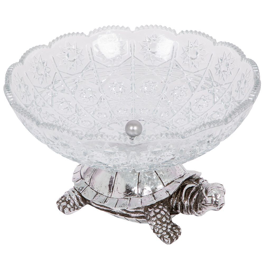 Фруктовница-конфетница Черепаха со стеклянной чашей 7373 Серебро