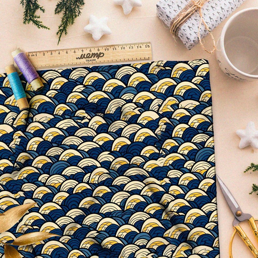 Ткань премиум шифон золотые волны