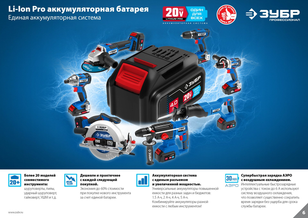 ЗУБР Т7, 20 В, 180 мм, 1 АКБ (4 А·ч), бесщеточная пила сабельная, Профессионал (SPB-180-41)