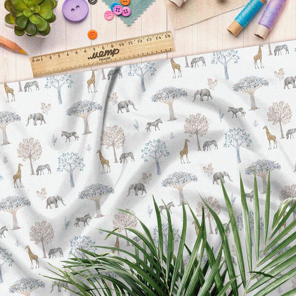 Ткань оксфорд 600 животные африканской саванны