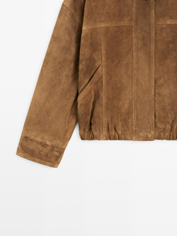Massimo Dutti Короткий замшевый бомбер, цвет верблюжьей шерсти