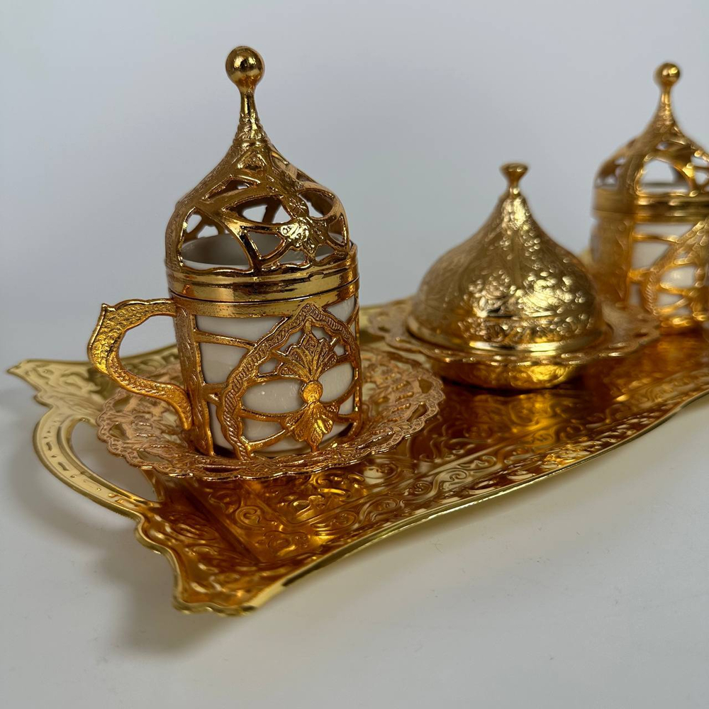 Кофейный набор "Хюрем" на 2 персоны с лукумницей и подносом/ACAR. Турция (серебристый)