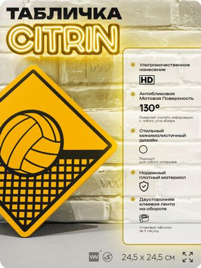 Табличка декоративная "Волейбол" на дверь и стену, спортивная, информационная, декоративный знак, 24,5х24,5 см, пластиковая, Айдентика Технолоджи