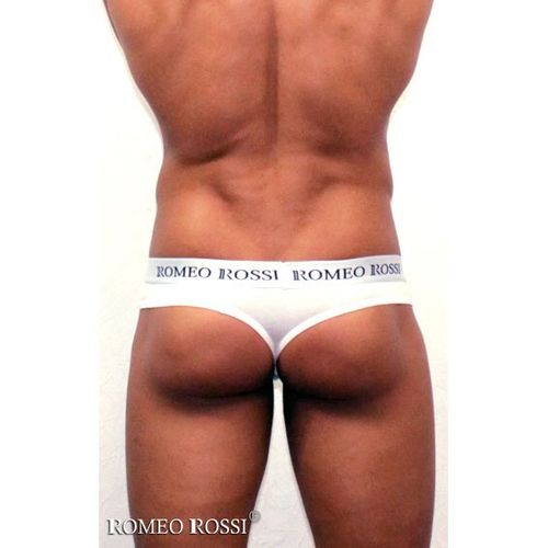Мужские трусы стринги  c резинкой Romeo Rossi белые RR1006-01