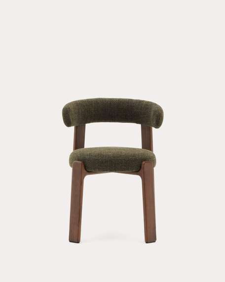 Стул Granite на 4 ножках из зеленого шенилла и массива ясеня в отделке орех