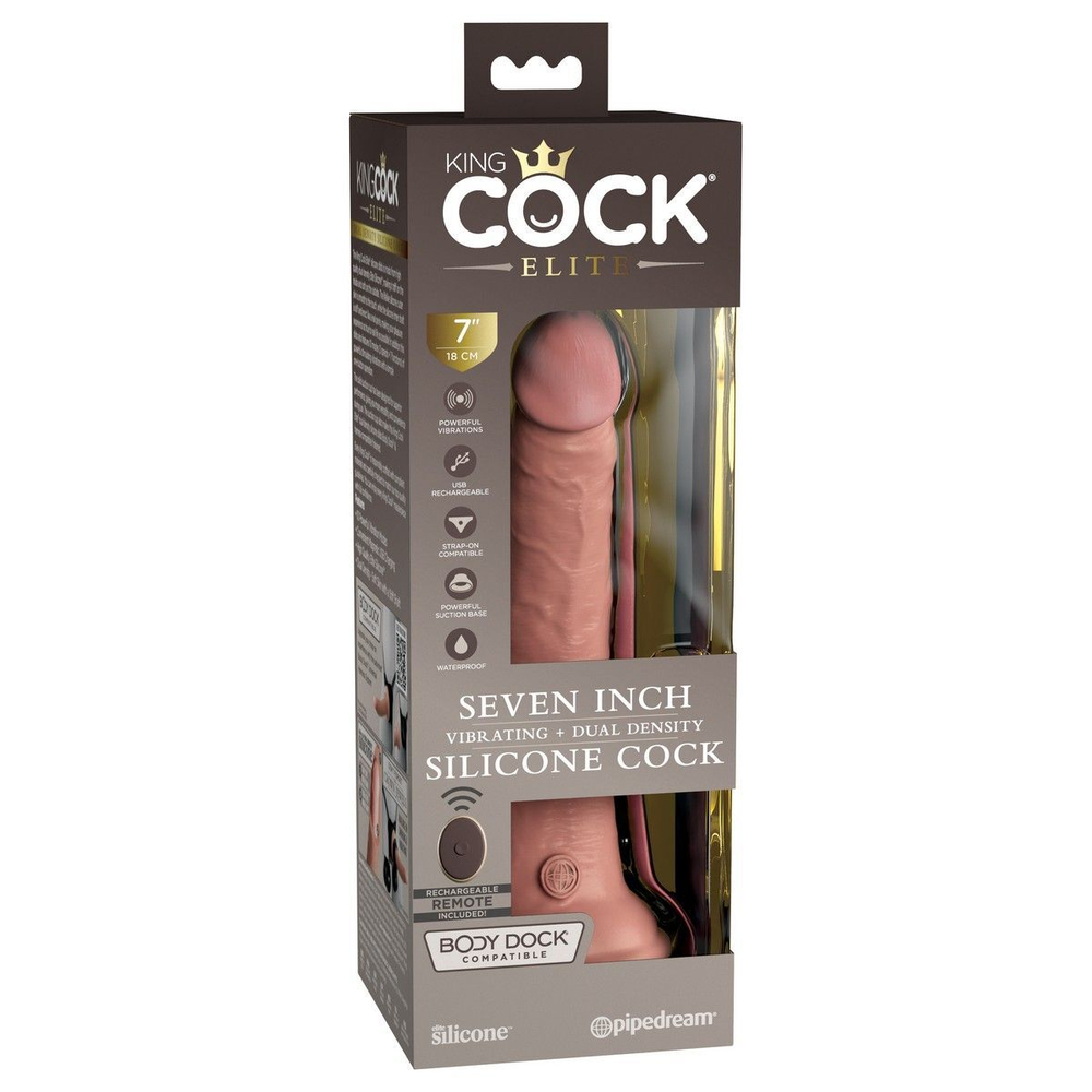 Телесный вибратор 7" Vibrating Silicone Dual Density Cock with Remote с пультом ДУ - 21 см.
