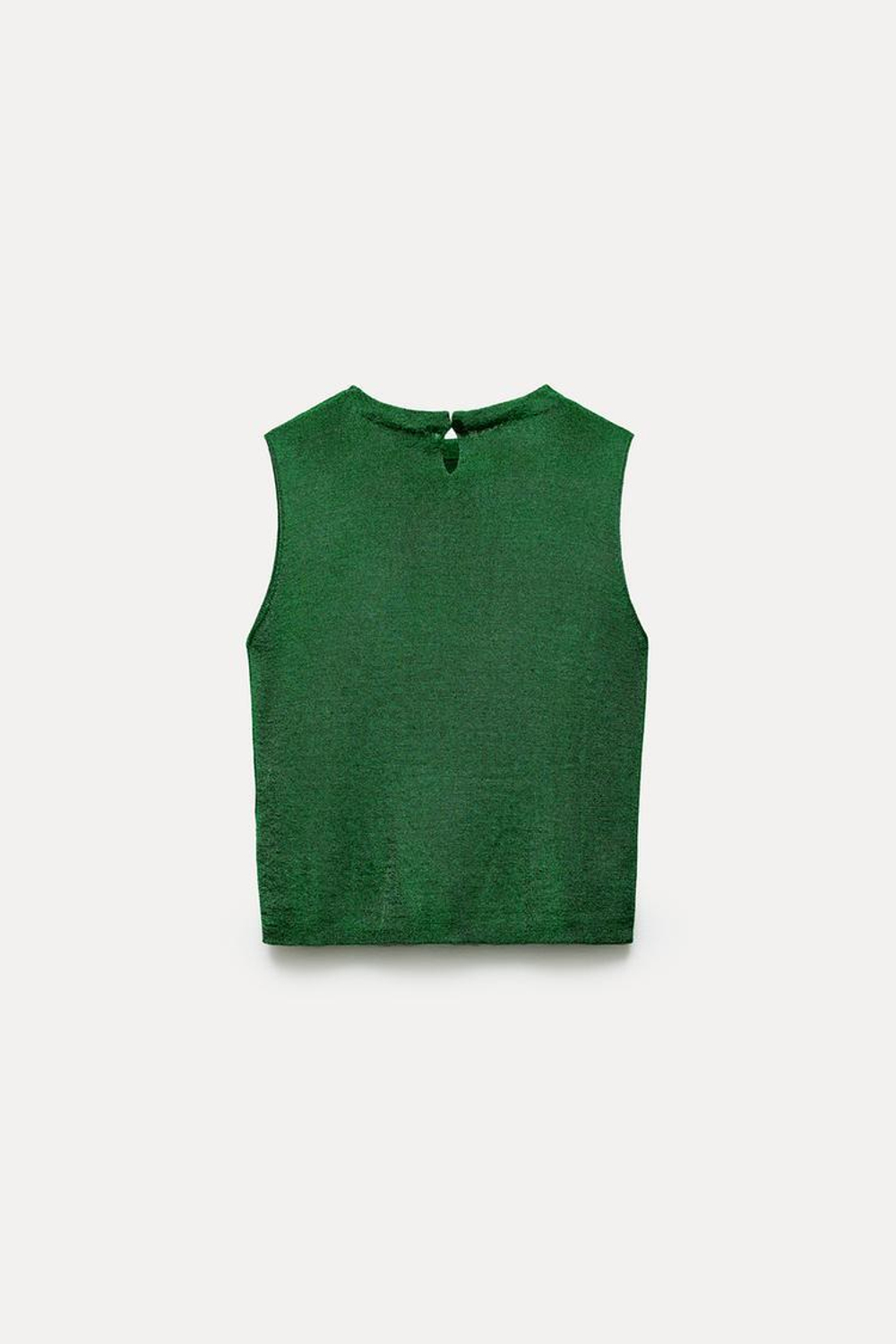 ZARA ОДНОТОННЫЙ ТРИКОТАЖНЫЙ ТОП С БЛЕСТЯЩЕЙ НИТЬЮ, ЗЕЛЕНЫЙ