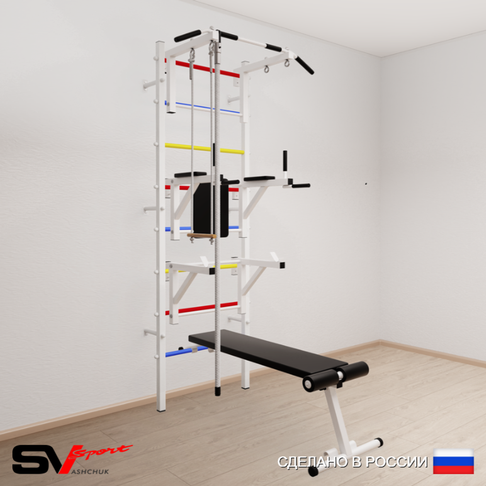 Шведская стенка Sv Sport 596 (Турник стандарт/Брусья/Стойка/Скамья/Канат/Трапеция)
