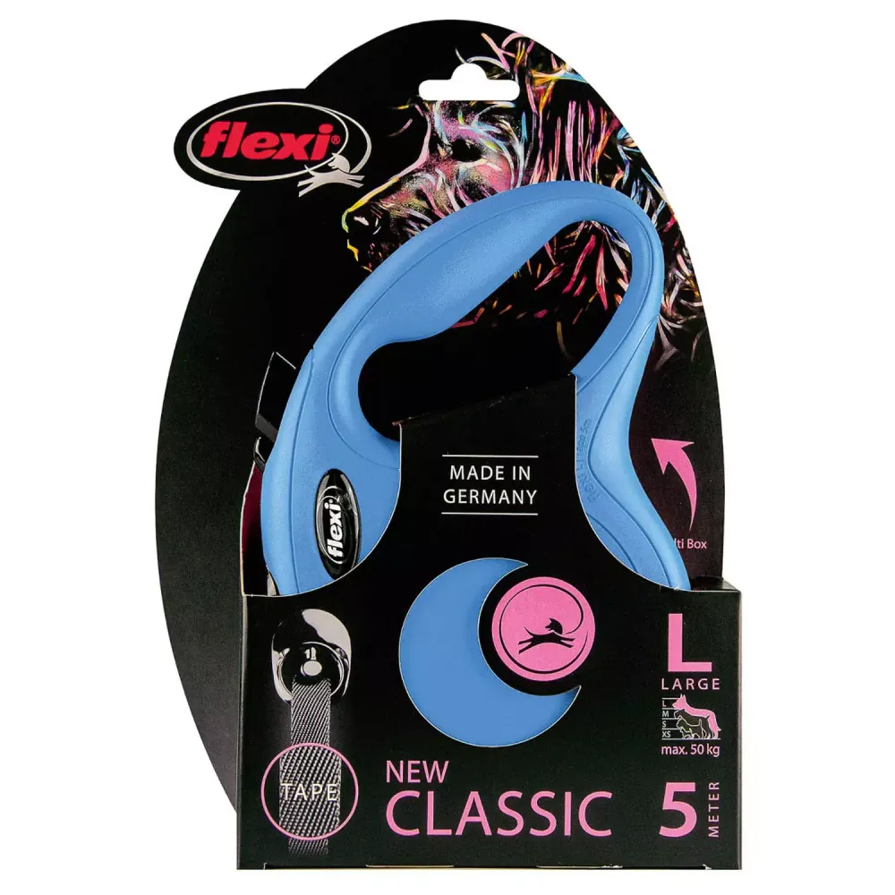 Поводок-рулетка Flexi New Classic L (до 50 кг) лента 5 м синяя Поводок-рулетка Flexi New Classic L (до 50 кг) лента 5 м синяя