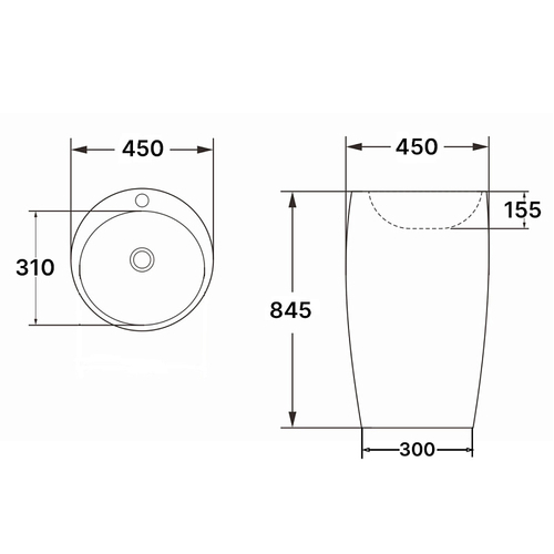 Раковина напольная Azario Tea 450х450х845 отдельностоящая, черный (AZ-M30149MB)