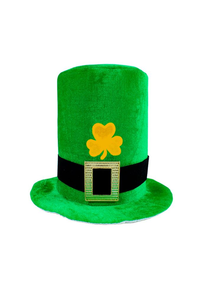 шляпа Ирландская зеленая с клевером и золотой пряжкой