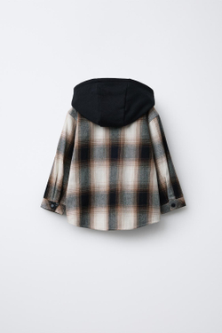 ZARA КУРТКА-РУБАШКА В КЛЕТКУ С КАПЮШОНОМ ИЗ МЯГКОЙ ТКАНИ, ЧЕРНЫЙ/КОРИЧНЕВЫЙ