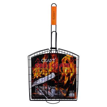 Решетка для гриля глубокая с антипригарным покрытием СКАУТ СК-0741 (33х33,5х5,2 см) с деревянными ручками