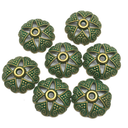 Шапочки для бусин 19х5 мм, под бронзу с патиной