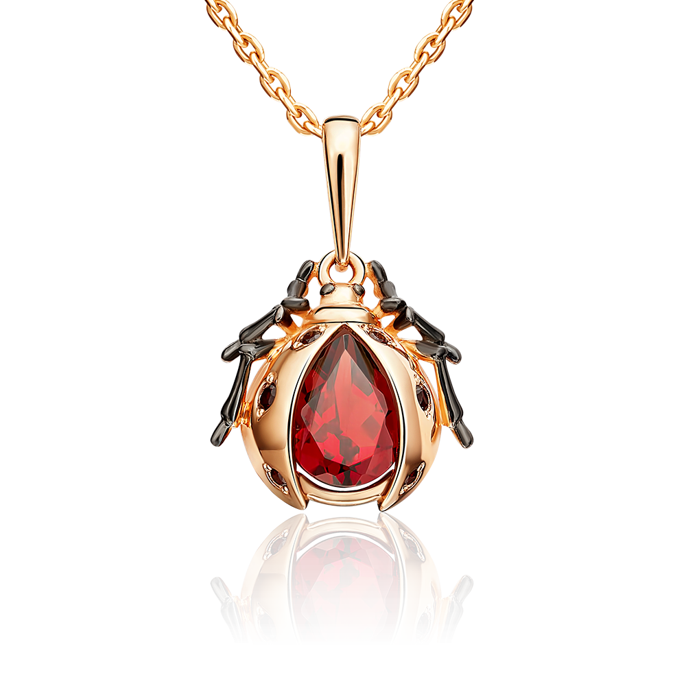 Подвеска «Божья коровка» из красного золота с гранатами