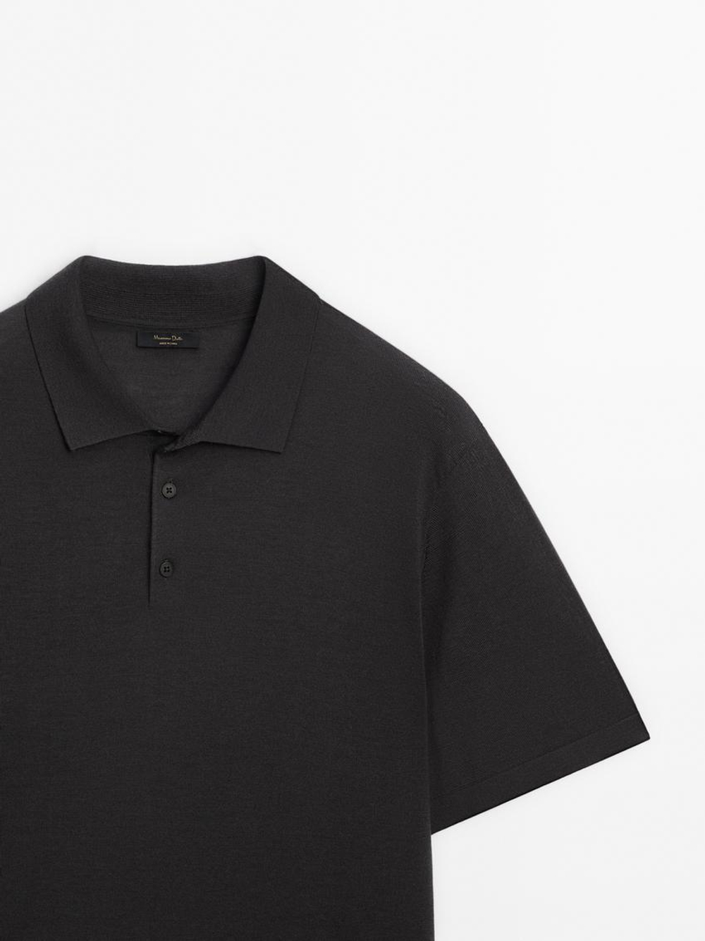 Massimo Dutti Поло из смесовой шерсти с воротником поло и короткими рукавами, серый