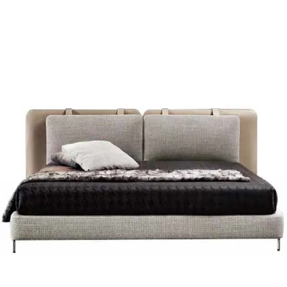 Кровать Tatlin Soft под матрас 180х200 см, серая экокожа и рогожка