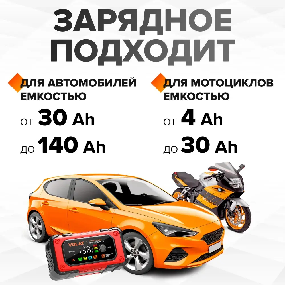 Зарядное устройство для аккумуляторных батарей VOLAT VT-BC1207E 12V 7A AGM GEL WET LiFePO4 Интеллектуальное