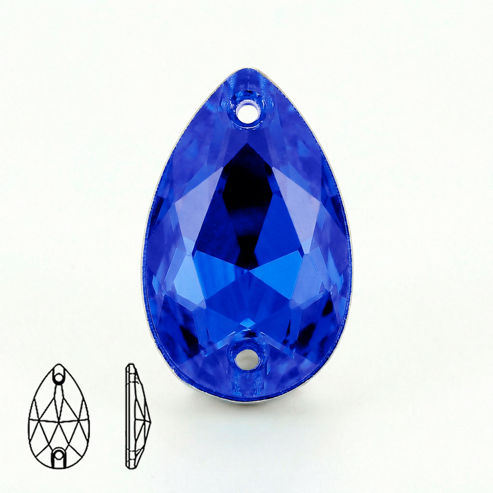 Пришивные стеклянные стразы (Sapphire / Сапфир, форма “капля” / Teardrop)