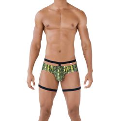 Мужские трусы брифы зеленые со змеиным принтом с поясом Pikante NEON BRIEF 051010