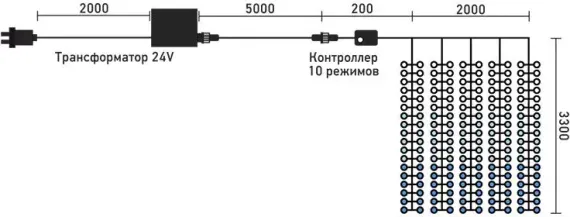 Занавес с эффектом бегущий огонь 2*3.3 м., 24V, 320 LED ламп бело - синего цвета, прозрачный провод, Beauty Led (ESI321-SH10-1WB)