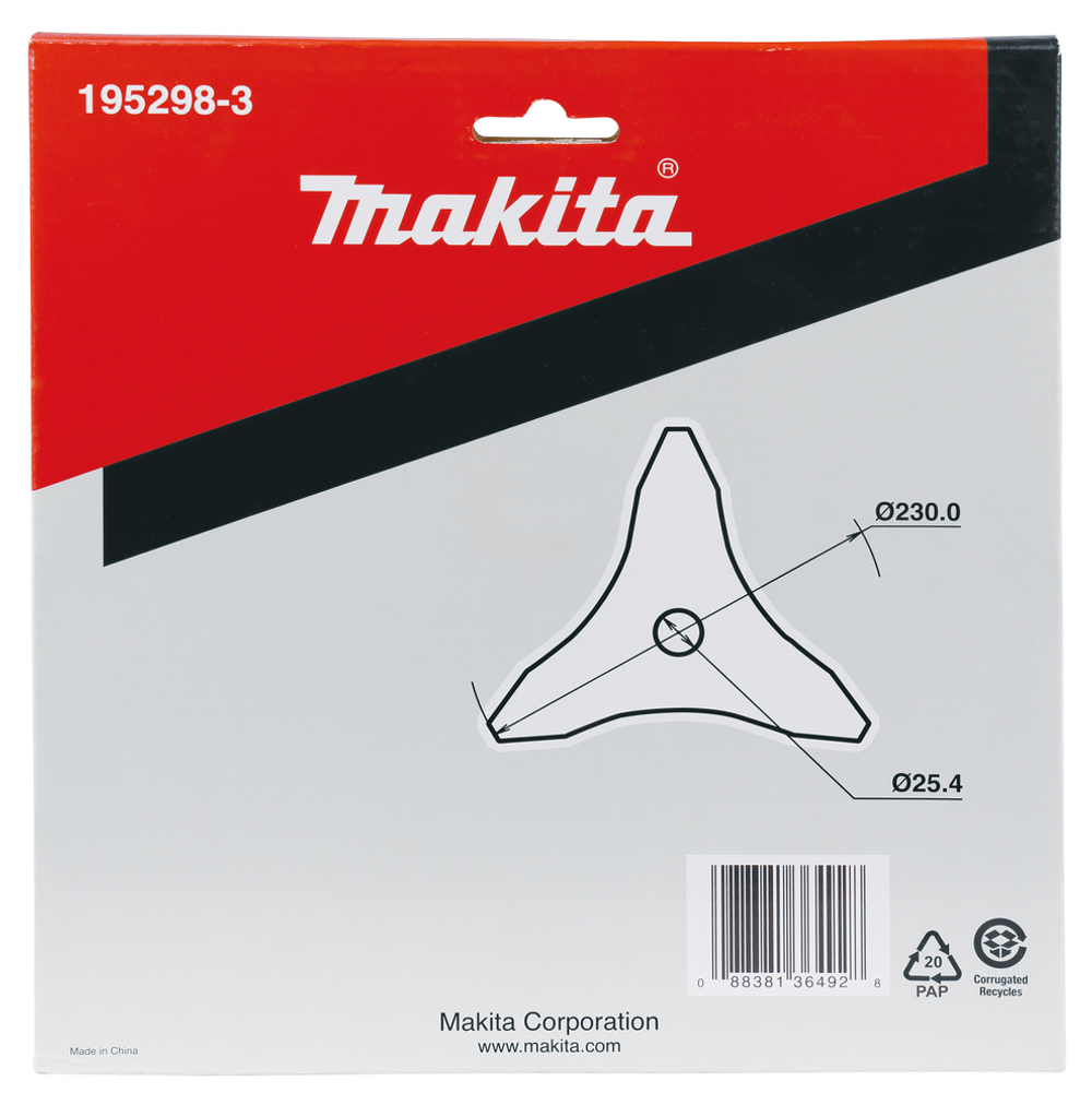 Нож для травы, 3 зуба, d- 230x25,4мм Makita 195298-3 3T 230 мм 25,4 мм