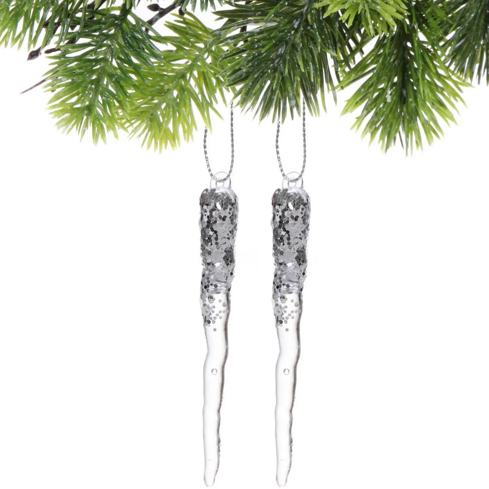 Подвеска «Морозная сосулька» 10 см (набор 2 шт), Серебро