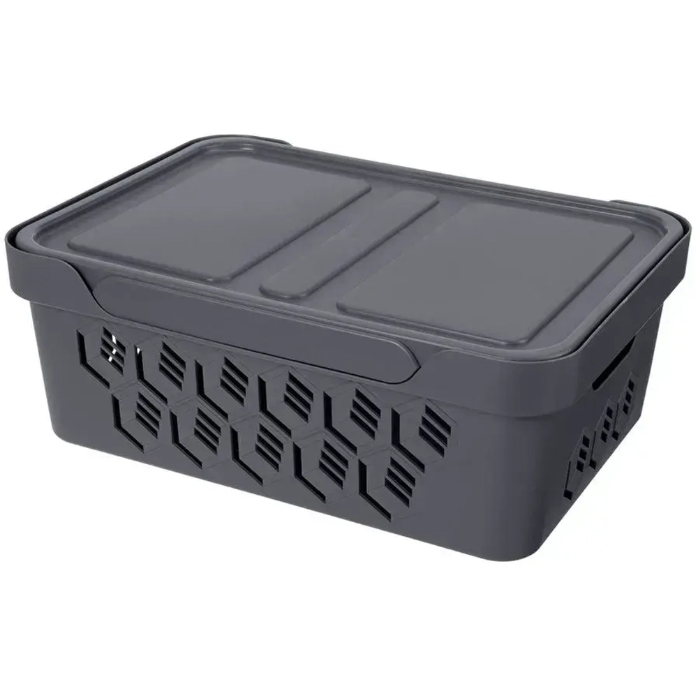 Ящик с крышкой универсальный deluxe, 380х140 мм, 12л (серый)