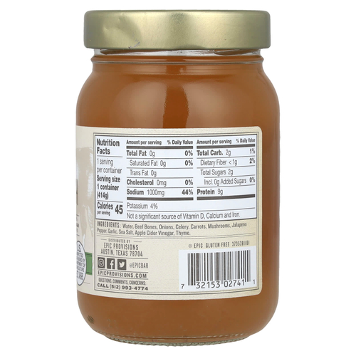 Epic Bar, Традиционный костный бульон из говядины с морской солью и перцем халапеньо, 14 унций (414 мл)