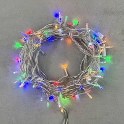 Светодиодная нить 100 разноцветных LED ламп с мерцанием, 10 м., 24В, прозрачный провод ПВХ, LTC (PST100BLW-10-1M)