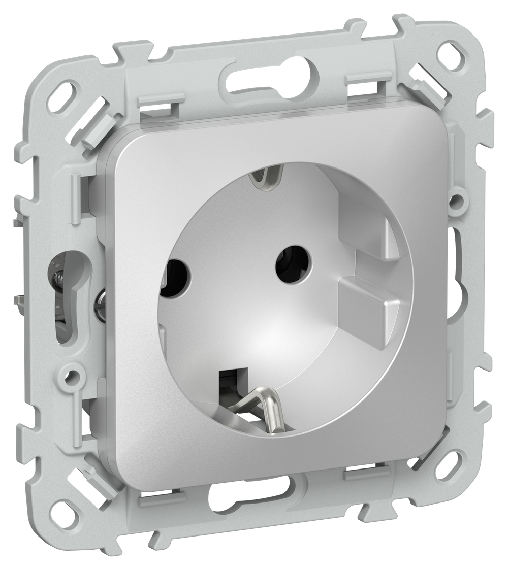 FLITE Розетка с заземлением без защитных шторок безвинтовое крепление 16А РС11-1-ФлА алюминий IEK