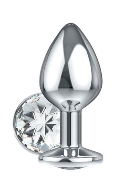 Серебристая анальная пробка Sparkle XL с прозрачным кристаллом - 11 см.