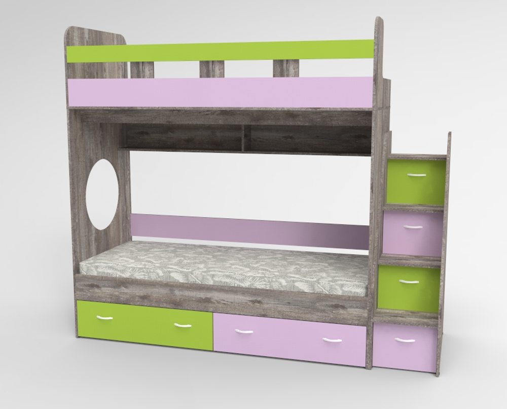 Двухъярусная кровать КарИВи Юниор 1 80х190 Бетон Ирис Лайм