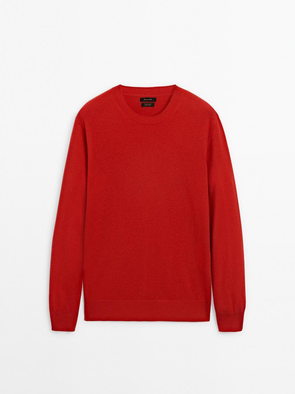 Massimo Dutti Джемпер из 100% кашемира с круглым вырезом, красный