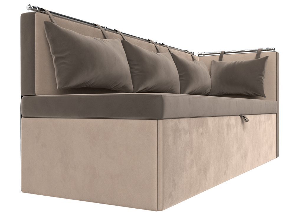 Диван кухонный прямой Метро с углом справа, Коричневый\Бежевый, Велюр, 105031