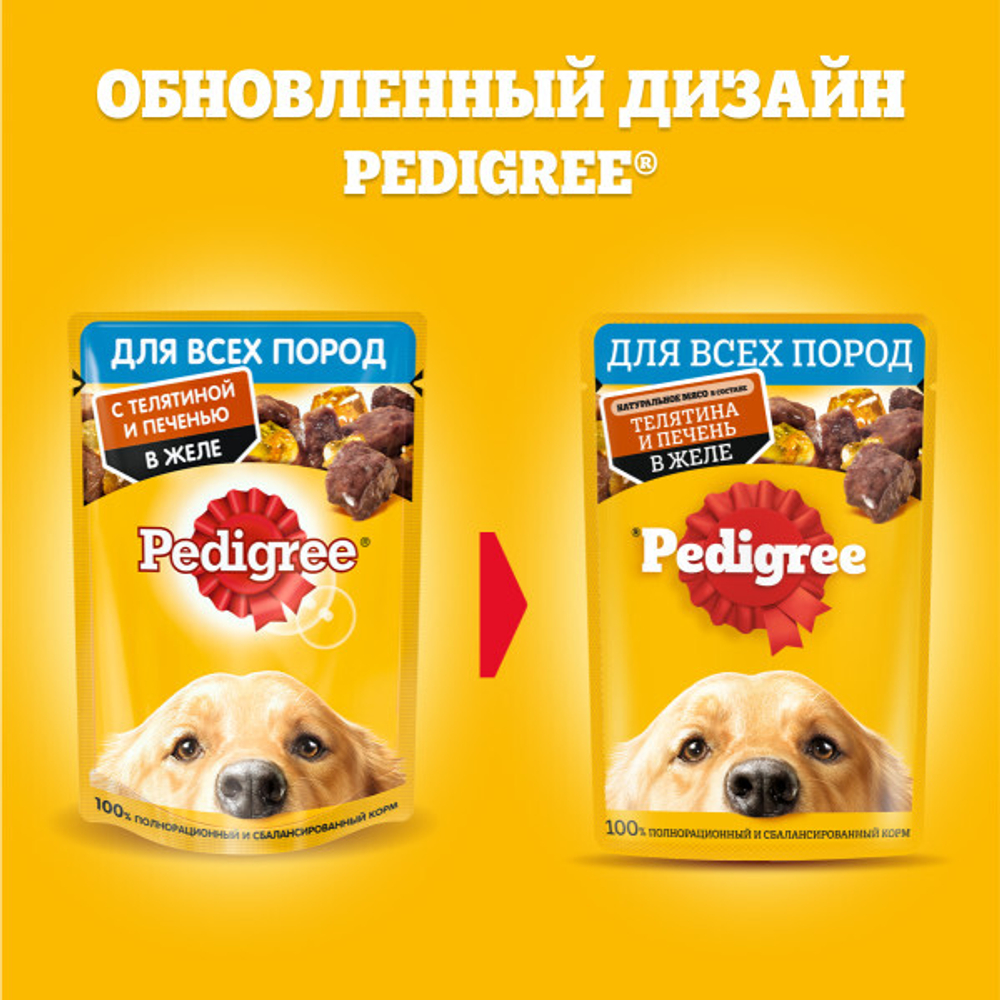 Влажный корм для взрослых собак PEDIGREE с телятиной и печенью в желе 85 г