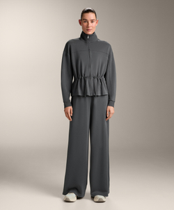 OYSHO Брюки прямого кроя с ребристой отделкой и модала, асфальтовый